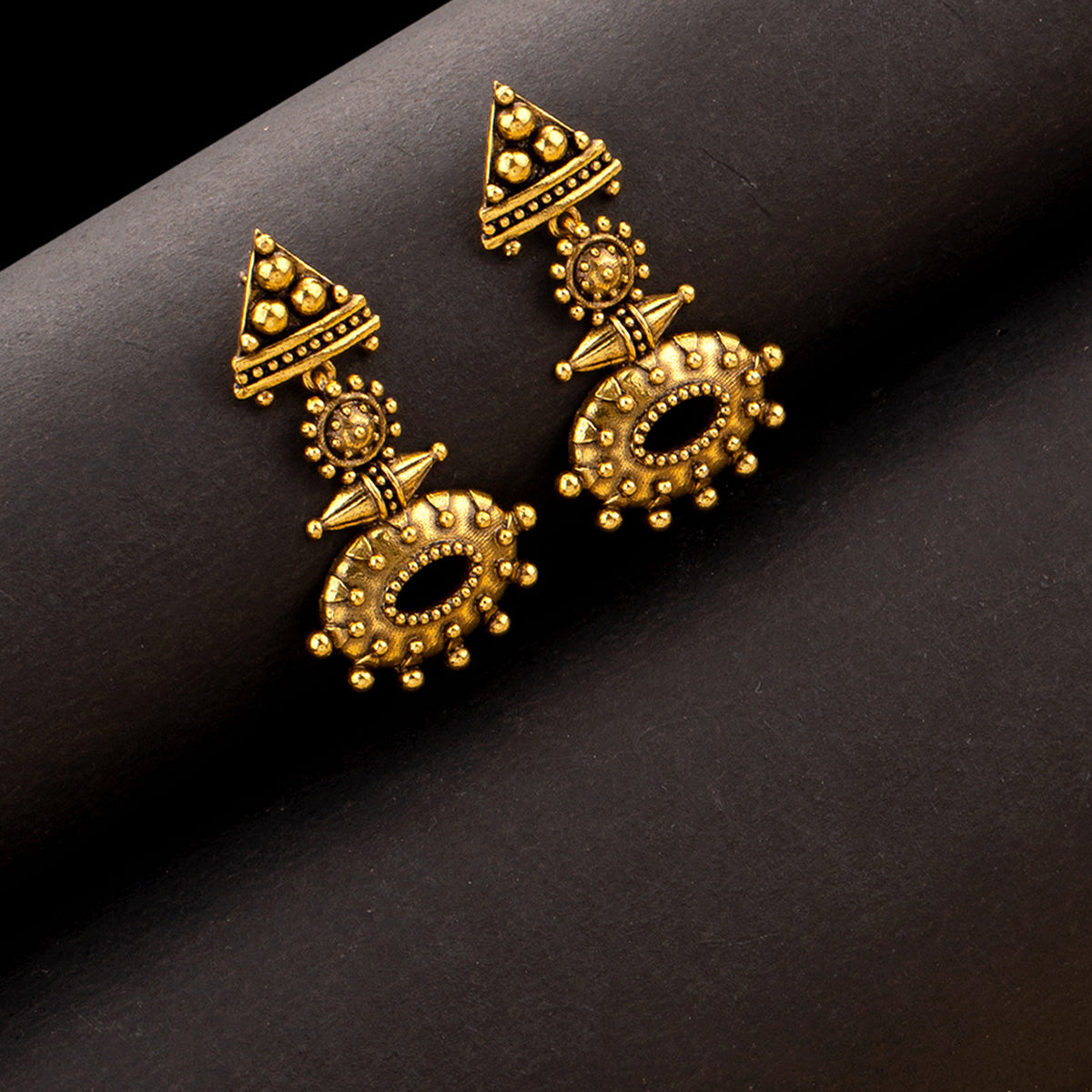 Rava Ball Oxidized Gold Dangle Earrings