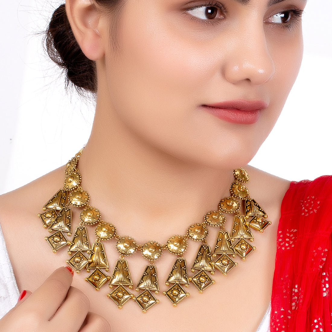 Rava Ball Oxidized Gold Plated Statement Necklace