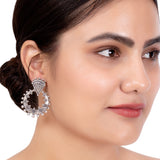 Rava Ball Silver Oxidized Plated Hoop Style Earrings