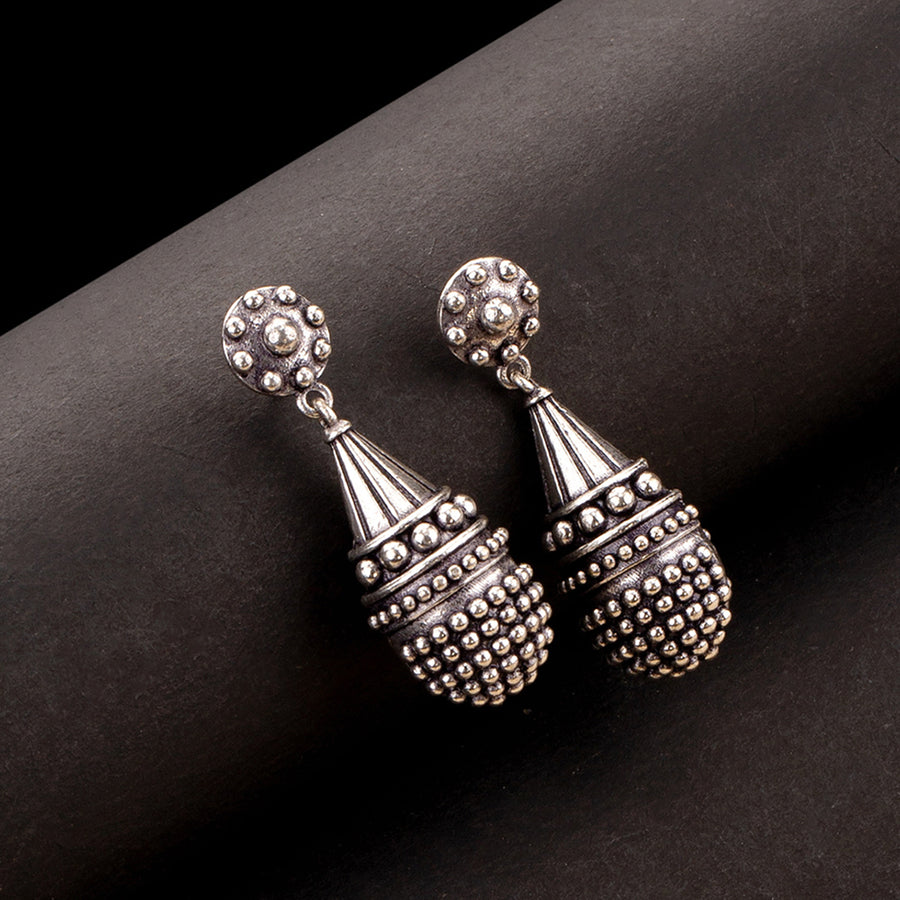 Rava Ball Silver Oxidized Drop Earrings