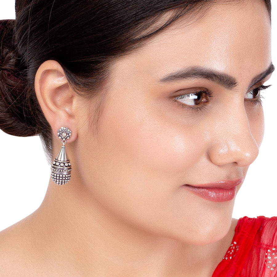Rava Ball Silver Oxidized Drop Earrings