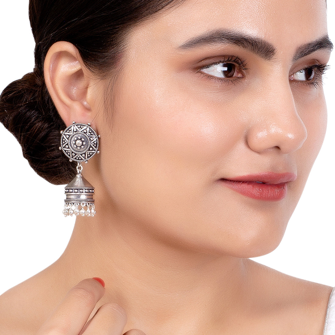 Rava Ball Ghungroo Drop Silver Oxidized Plated Earrings