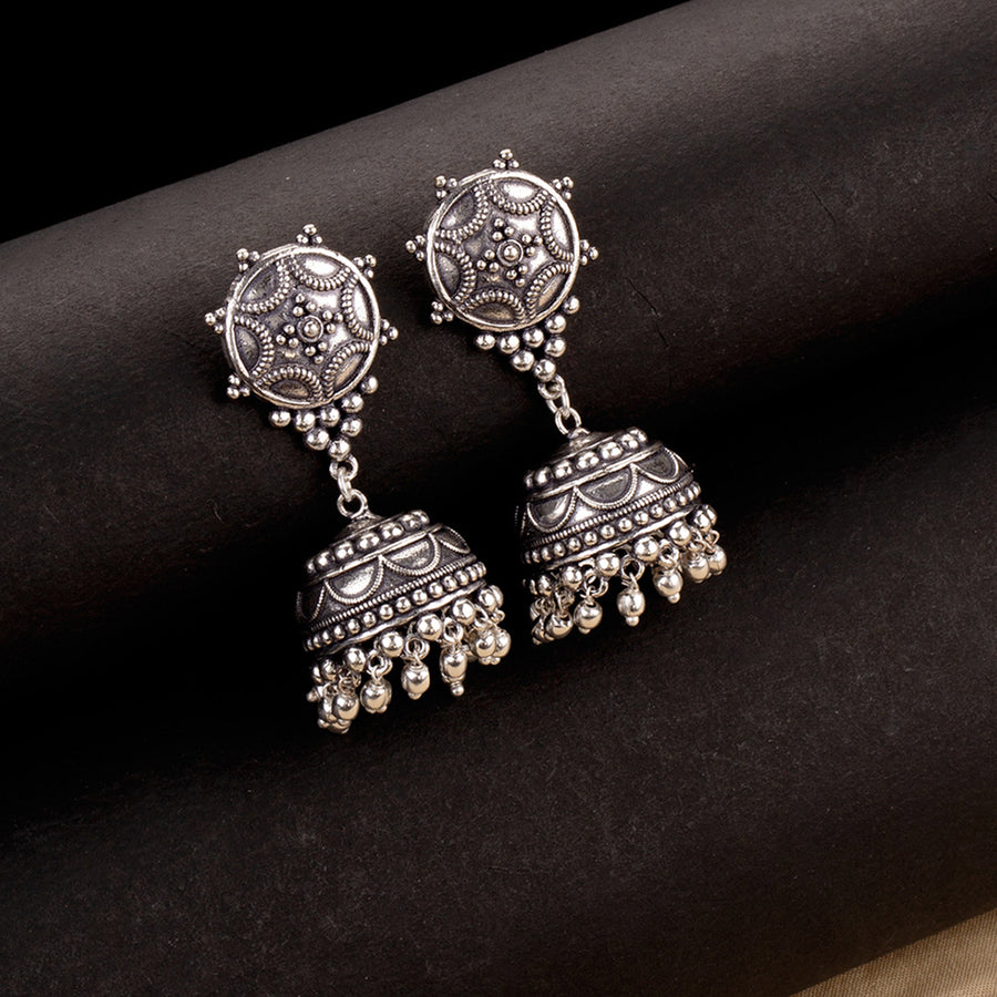 Rava Ball Silver Oxidized Jhumka Earrings