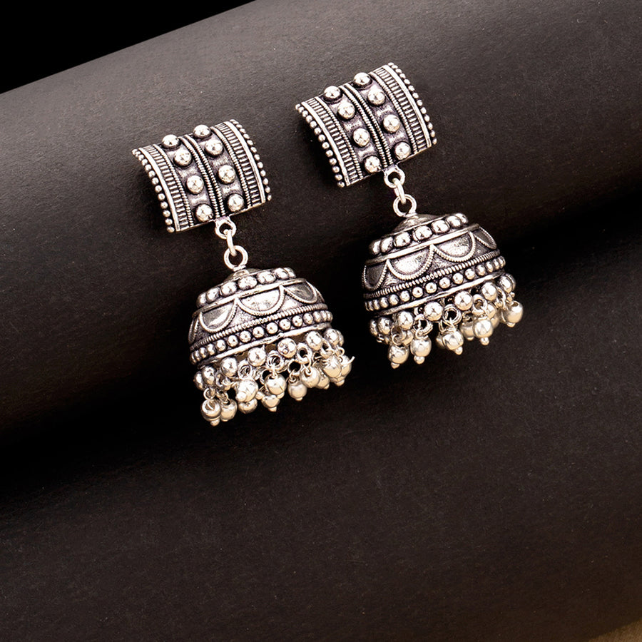 Rava Ball Silver Oxidized Jhumka Earrings