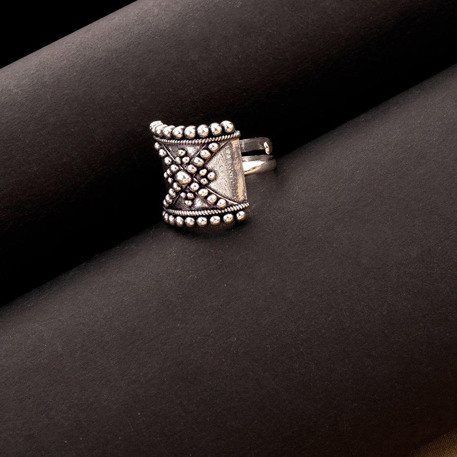 Rava Ball Silver Oxidized Plated Ring.
