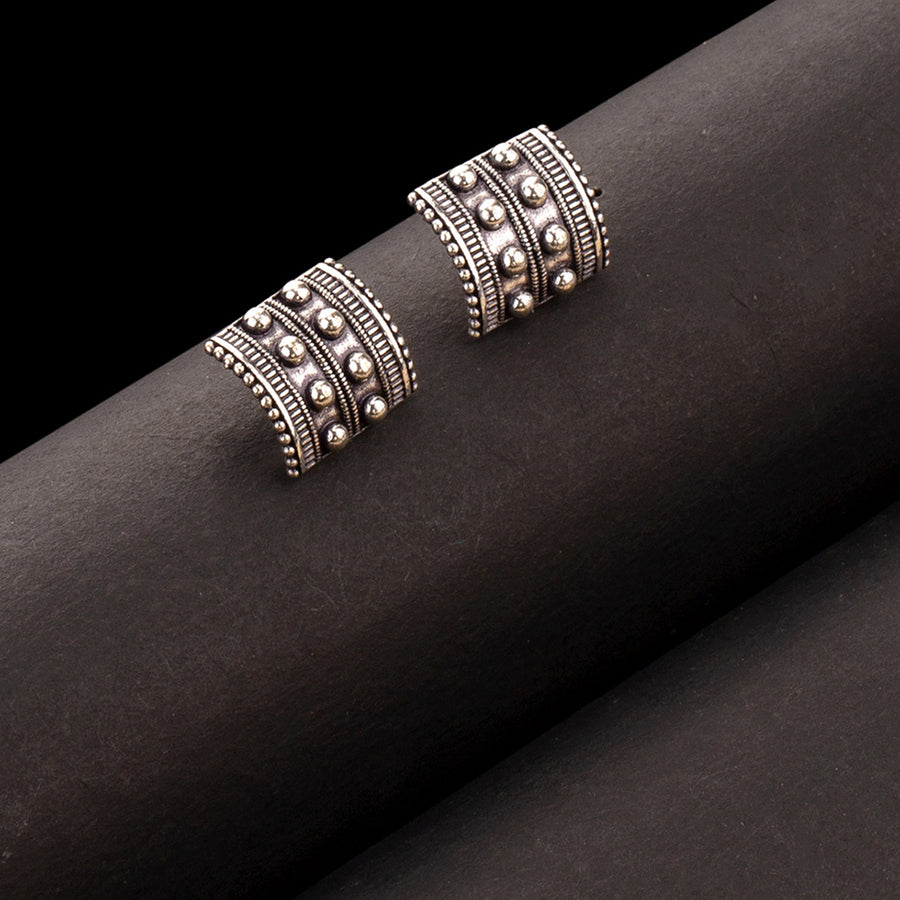 Rava Ball Studs With Silver Oxidized Finish