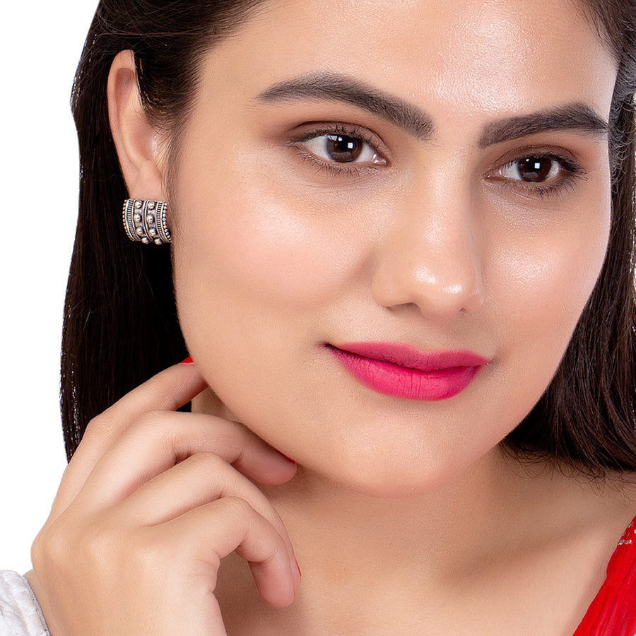 Rava Ball Studs With Silver Oxidized Finish