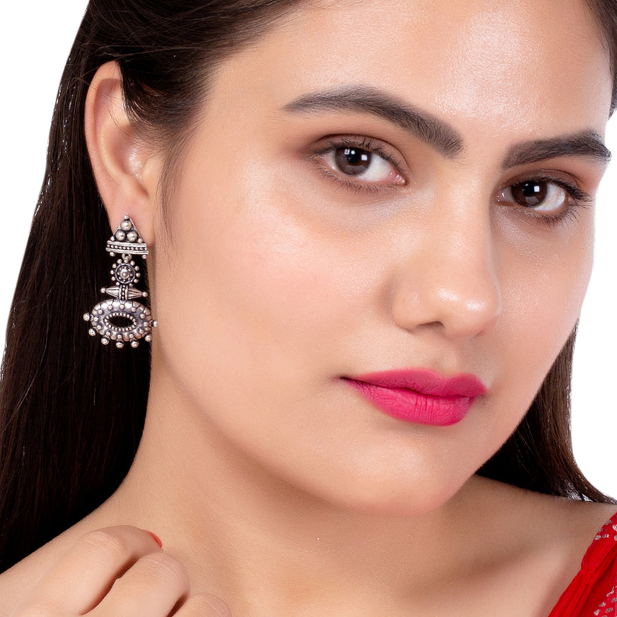 Rava Ball Silver Oxidized Dangle Earrings