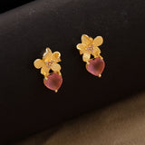 Love Paradise Flower Studs With Pink Gem