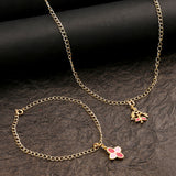 Yellow Gold Enameled Charms Pendant With Chain and Bracelets