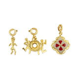 Stylish Yellow Gold Enameled Charms Pendant With Chain and Bracelets