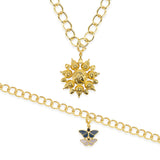 Yellow Gold Enameled Butterfly Charms Pendant With Chain and Bracelets