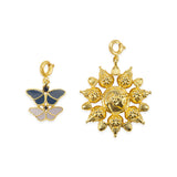 Yellow Gold Enameled Butterfly Charms Pendant With Chain and Bracelets