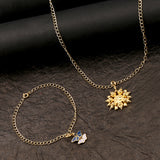 Yellow Gold Enameled Butterfly Charms Pendant With Chain and Bracelets