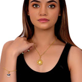 Yellow Gold Enameled Butterfly Charms Pendant With Chain and Bracelets