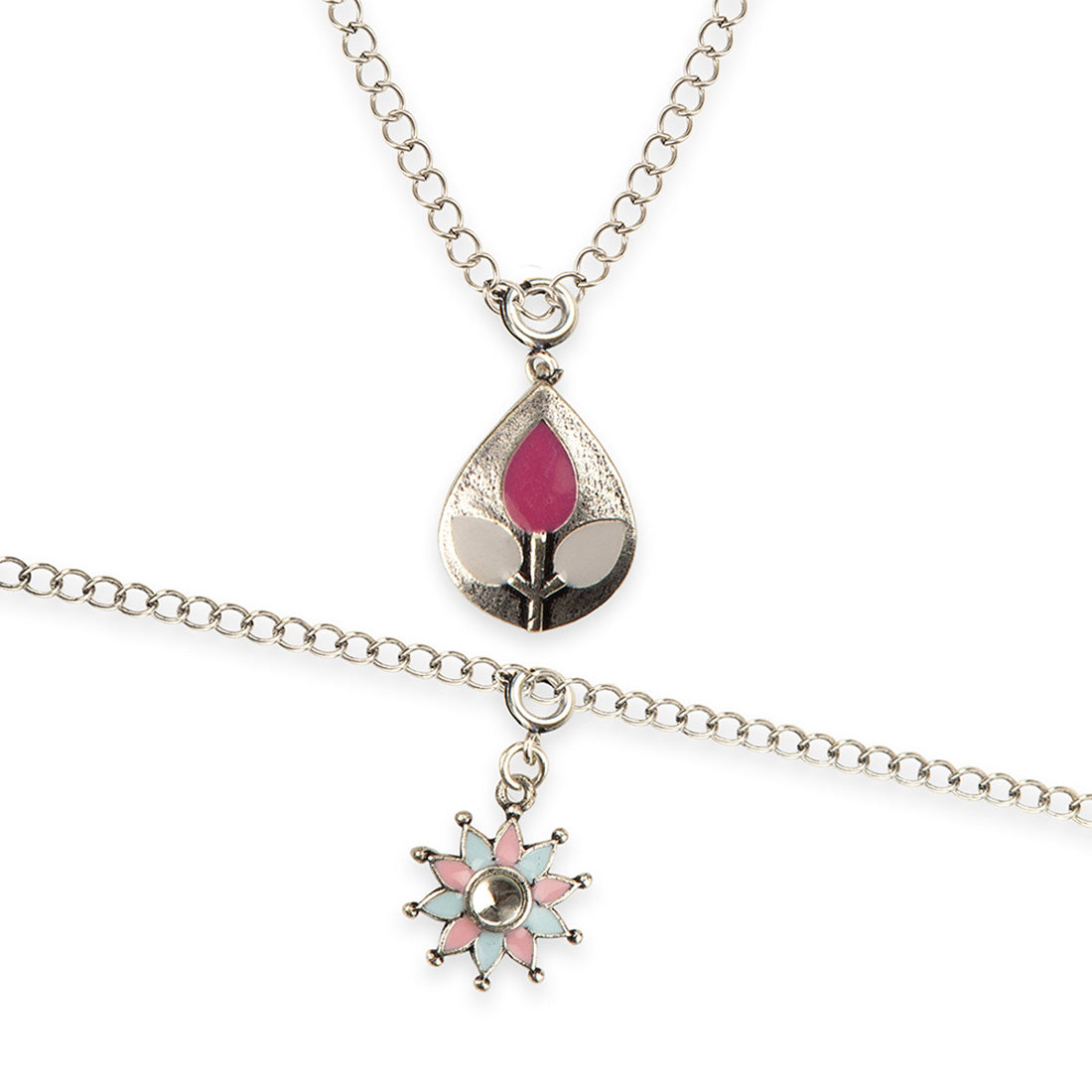 Enameled Teardrop And Floral Charms Pendant with Bracelet