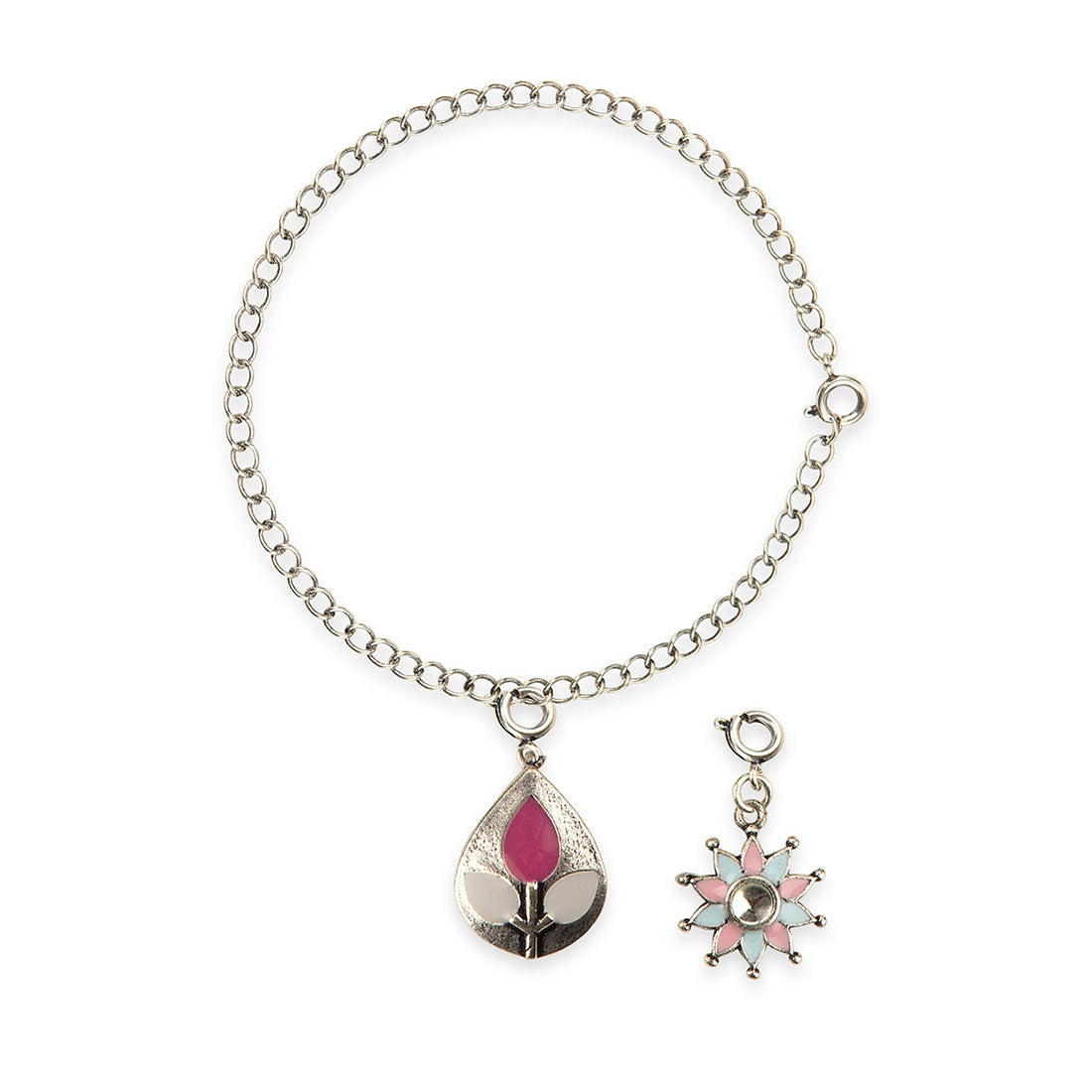 Enameled Teardrop And Floral Charms Pendant with Bracelet