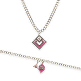 Pink Shade Enameled Charms Pendant with Bracelet