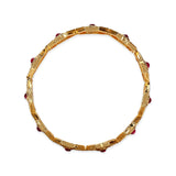 Lattice Gold Bangle with Red Cabachon Stones