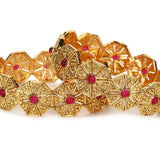Lattice Gold Bangle with Red Cabachon Stones