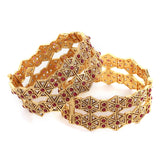 Gold Plated Hand Crafted Bracelets with Red Stone