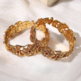 Gold Plated Hand Crafted Bangles with Red Stone