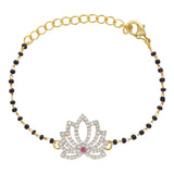 Shimmering Floret American Diamond CZ Silver Studded Mangalsutra Bracelet with Black Beads Gold Plated Chain