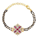 Shimmering Floret American Diamond CZ Flower Mangalsutra Bracelet with Black Beads Chain