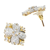 Shimmering Floret American Diamond CZ Gold Plated Silver Brass Stud Earrings