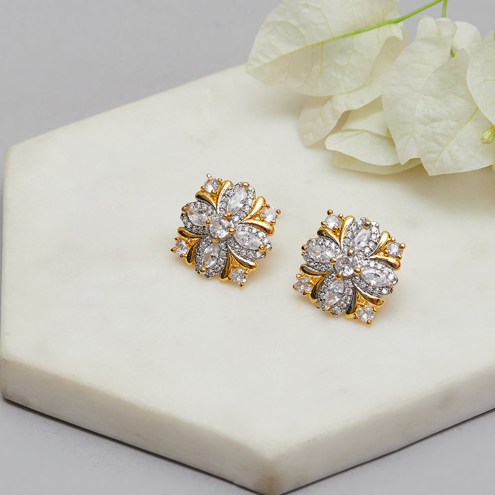 Shimmering Floret American Diamond CZ Gold Plated Silver Brass