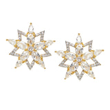 Shimmering Floret American Diamond CZ  Gold Plated Brass Spiral Stud Earrings