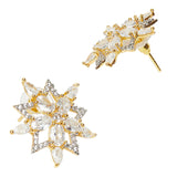 Shimmering Floret American Diamond CZ  Gold Plated Brass Spiral Stud Earrings