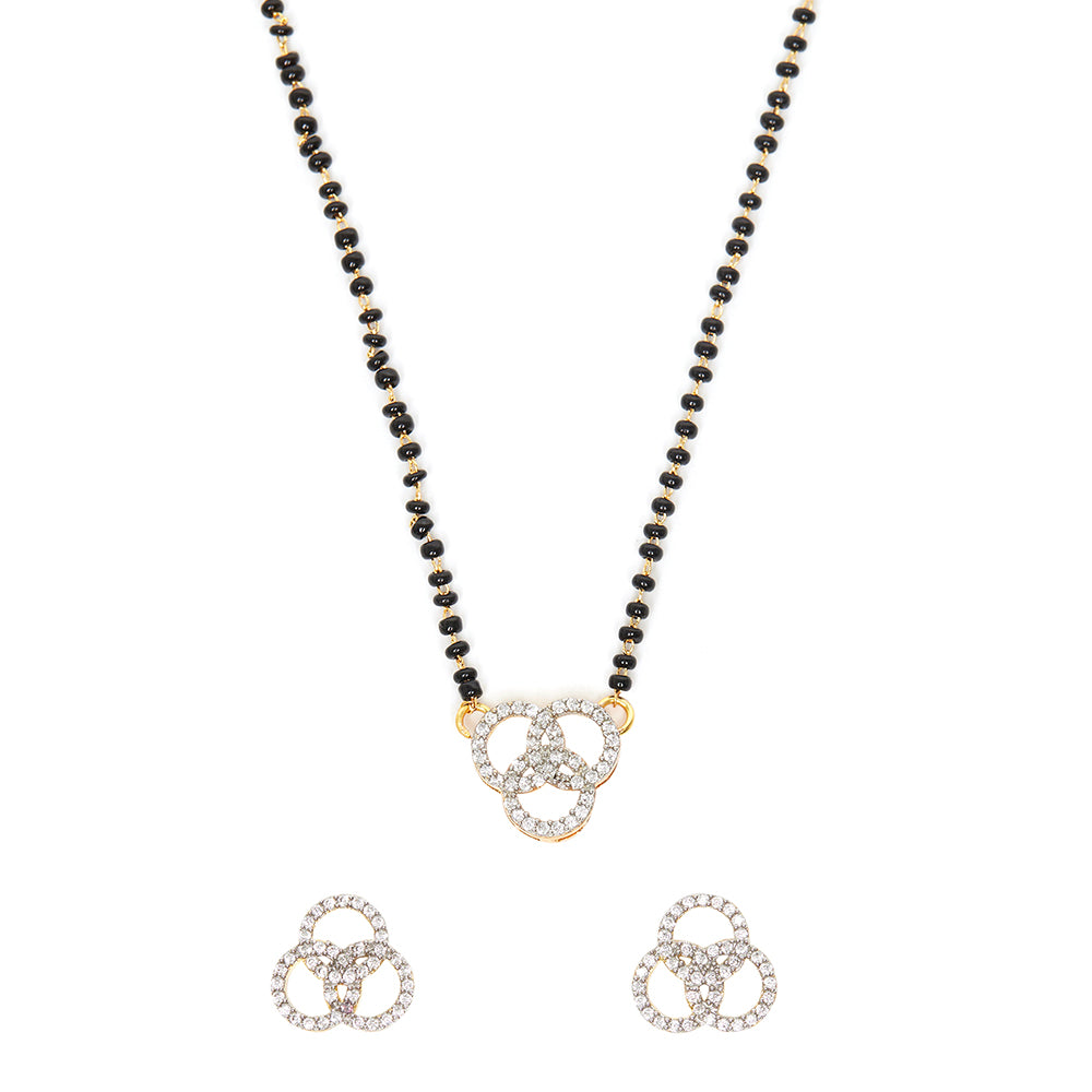 Interlocked Rings Round Cut CZ Adorned Brass Gold Plated Mangalsutra