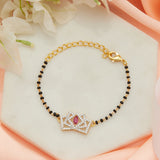Shimmering Floret American Diamond CZ Black Beads with Golden touch Mangalsutra Bracelet
