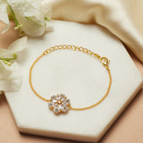 Shimmering Floret American Diamond CZ Golden Brass Mangalsutra Bracelet