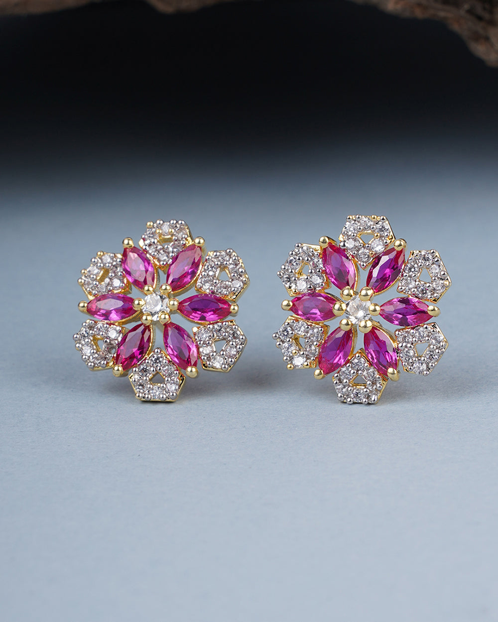 American Diamond CZ Gold Plated Brass Stud Earrings – VOYLLA