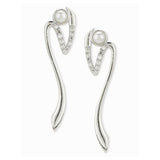 American Diamond CZ White Silver Plated Pearl Brass Drop Earrings