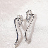American Diamond CZ White Silver Plated Pearl Brass Drop Earrings