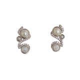 Minimalistic Faux Pearls and CZ Embellished Brass White Rhodium Plated Pendant Set