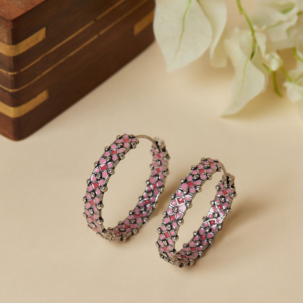 Trendy Hoops Pink Round Chic Earrings