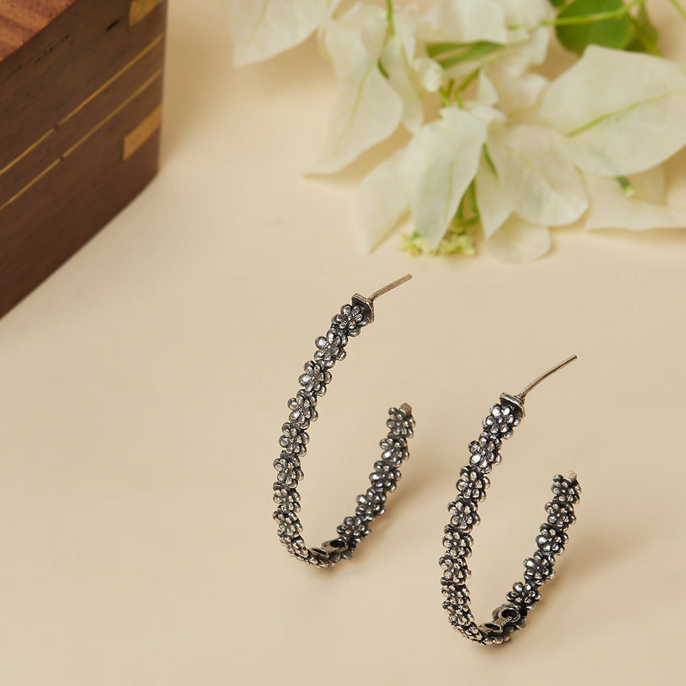 Trendy Hoops Silver Plated Black Designed Sleek Earrings