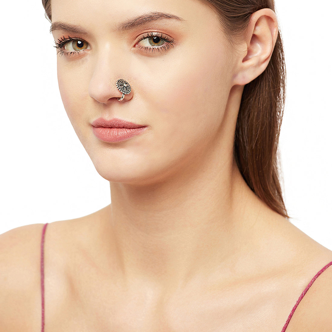 Indie Collectibles Round Shaped Oxidised Silver Nose Pin