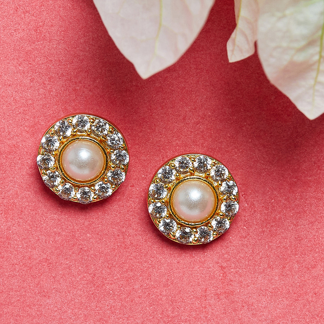 Pearly Whites Gold Tone Designer Stud Earrings