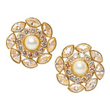Floral Pearl Embellished Gold Plated Stud Earrings