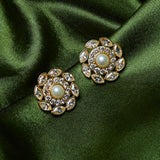 Floral Pearl Embellished Gold Plated Stud Earrings