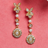 Pearly Whites Dangler Gold Tone Earrings