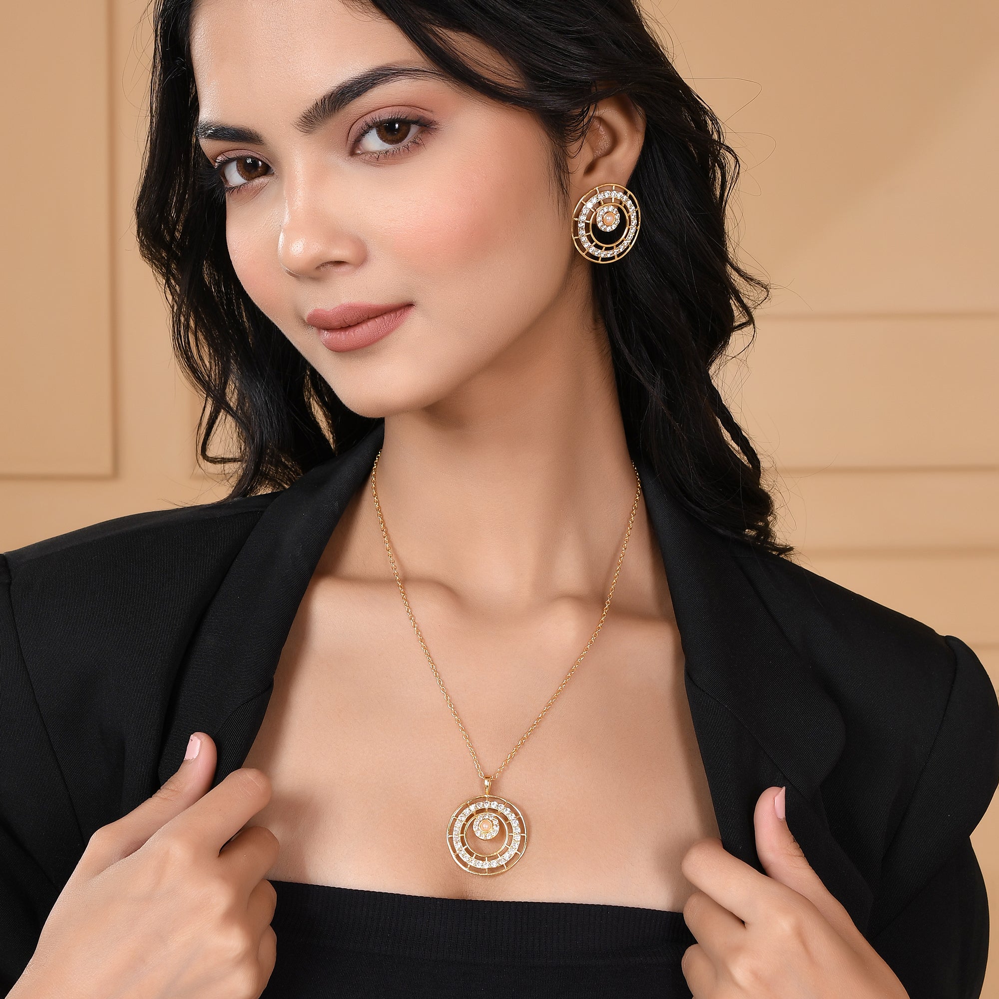 Buy Estele Rose Gold Plated Hanging Heart Designer Pendant Necklace with  Crystals for Women (Set of 2) Online