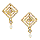 Pearly Whites Designer Gold Tone Earrings