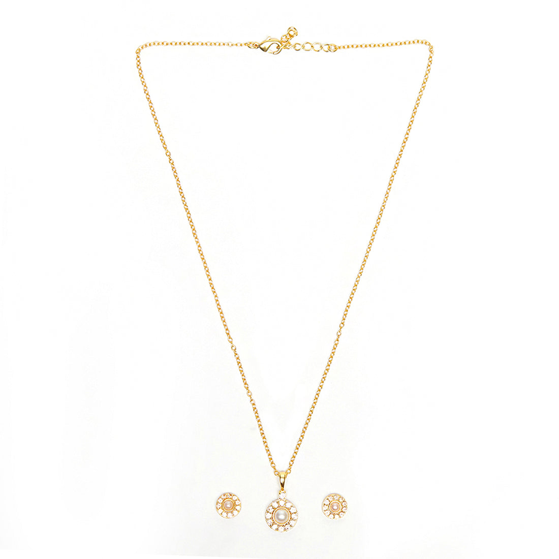 Gold Toned Necklace Set Embellished With Pearl Beads