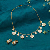 Gold Toned Floral Design Pearl Beads Embedded Necklace Set